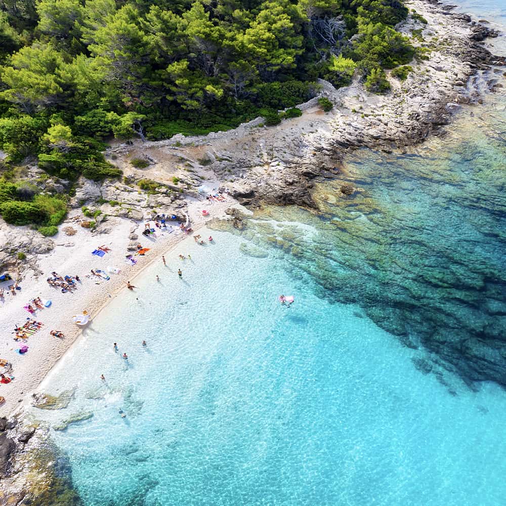 Motor Yacht Loon Croatia coastline from drone