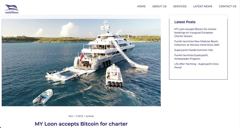 Loon accepts Bitcoin on Global Superyacht Marketing