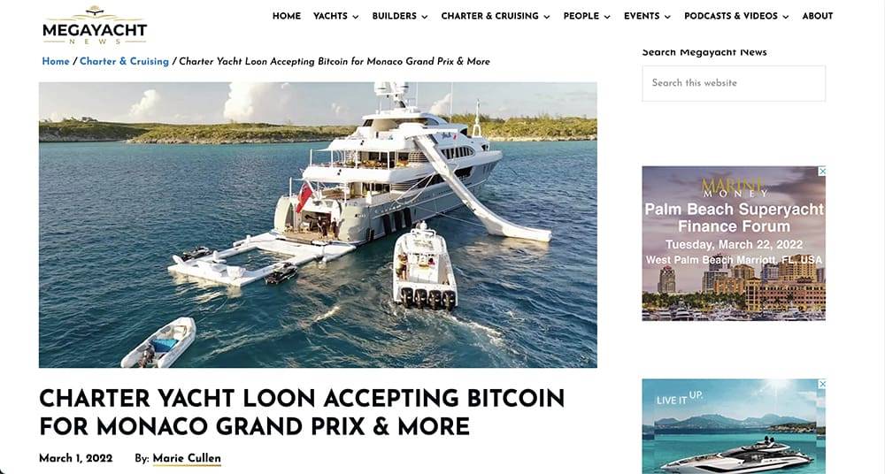 Loon accepts Bitcoin on Megayacht News