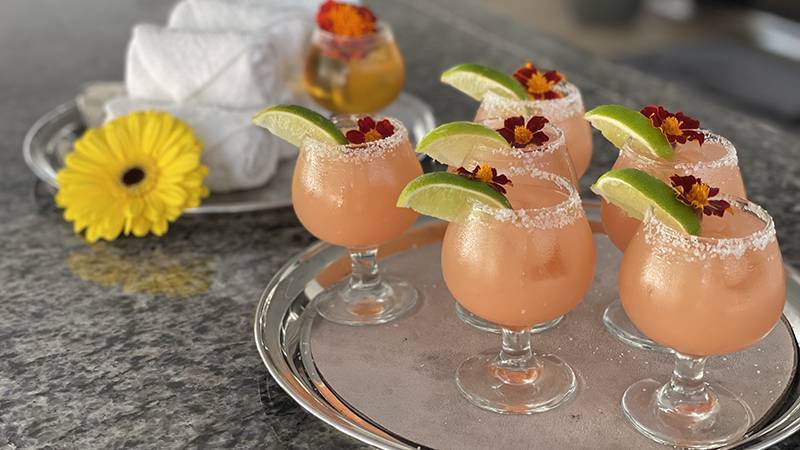 Blood Orange Margarita's ready for charter guests on Superyacht Loon