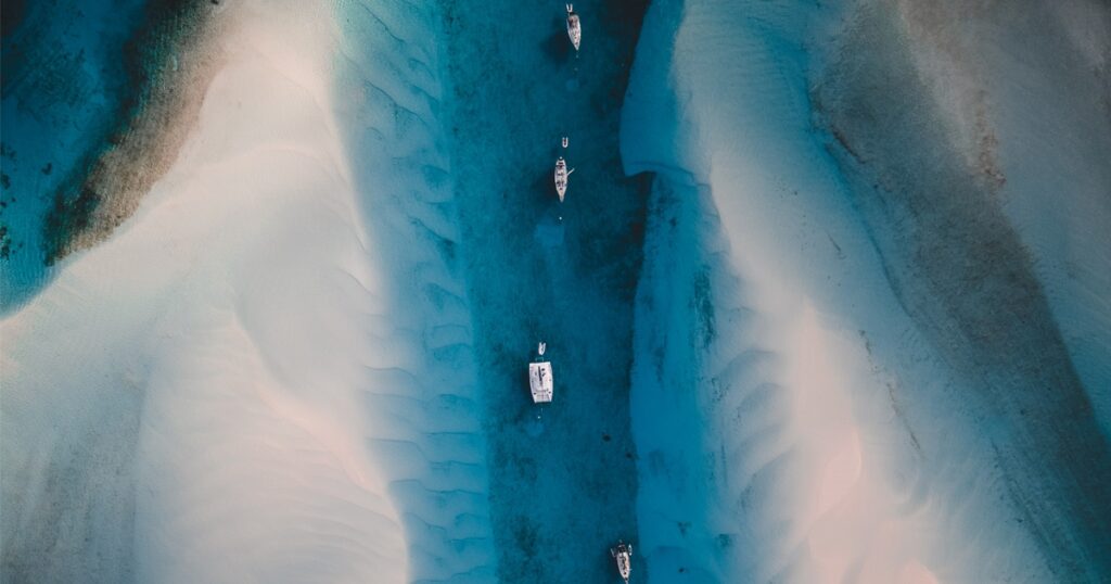 On overhead view of Warderick Wells in the Bahamas