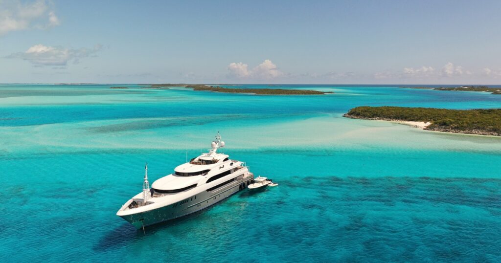 Luxury superyacht Loon anchored in the Bahamas