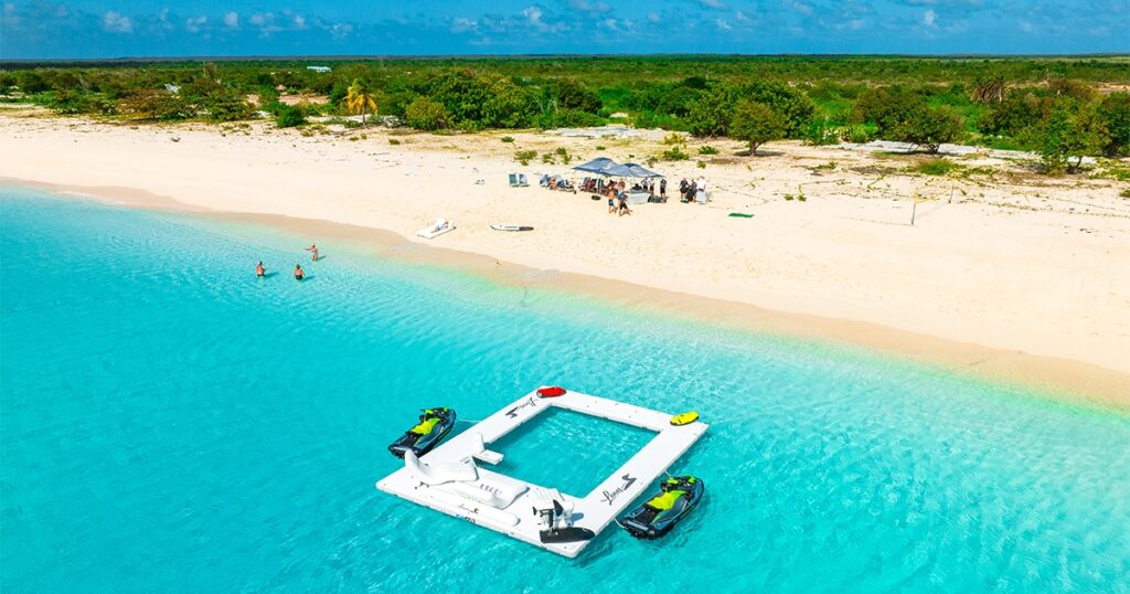 Superyacht Loon Sea Pool off beach in Barbuda