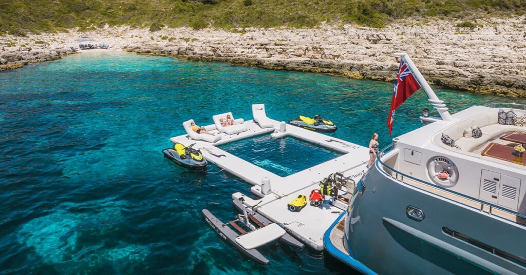 The FunAir Beach Club Sea Pool and Loungers in a picturesque bay in Croatia