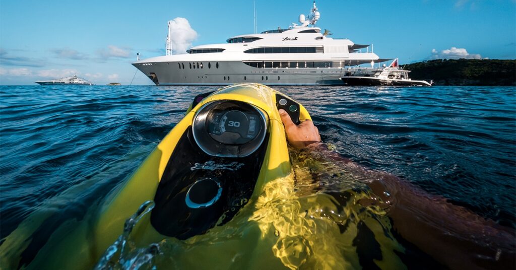 Charter guest from charter yacht MY Loon using a SeaBob