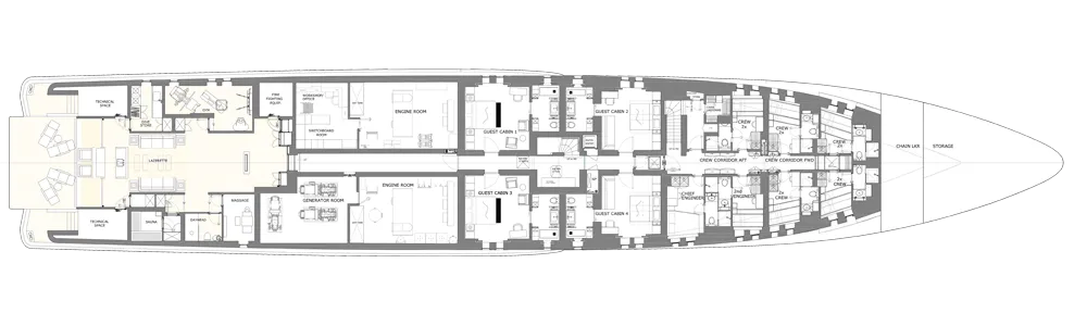 Charter superyacht Loon layout of Lower Deck