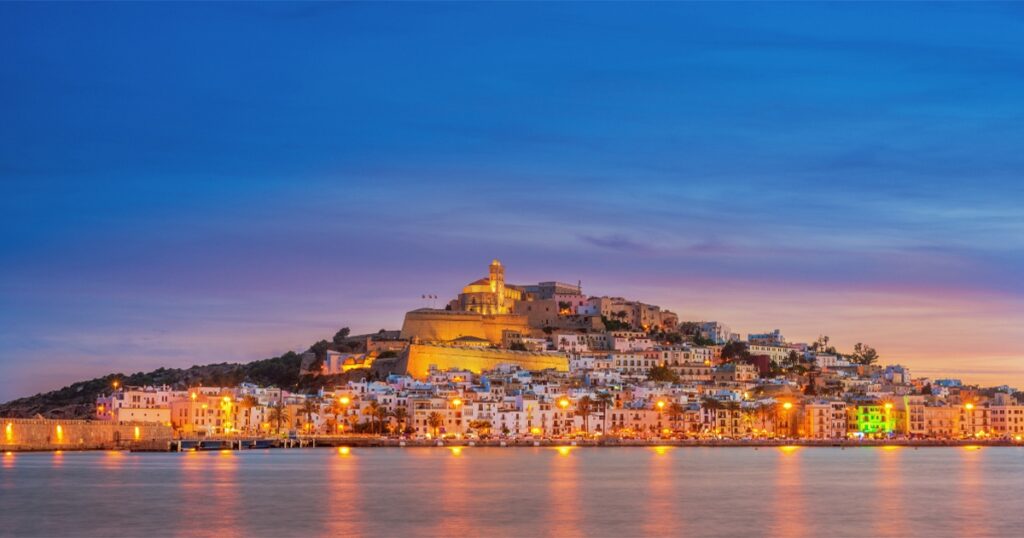 The town of Ibiza after sunset