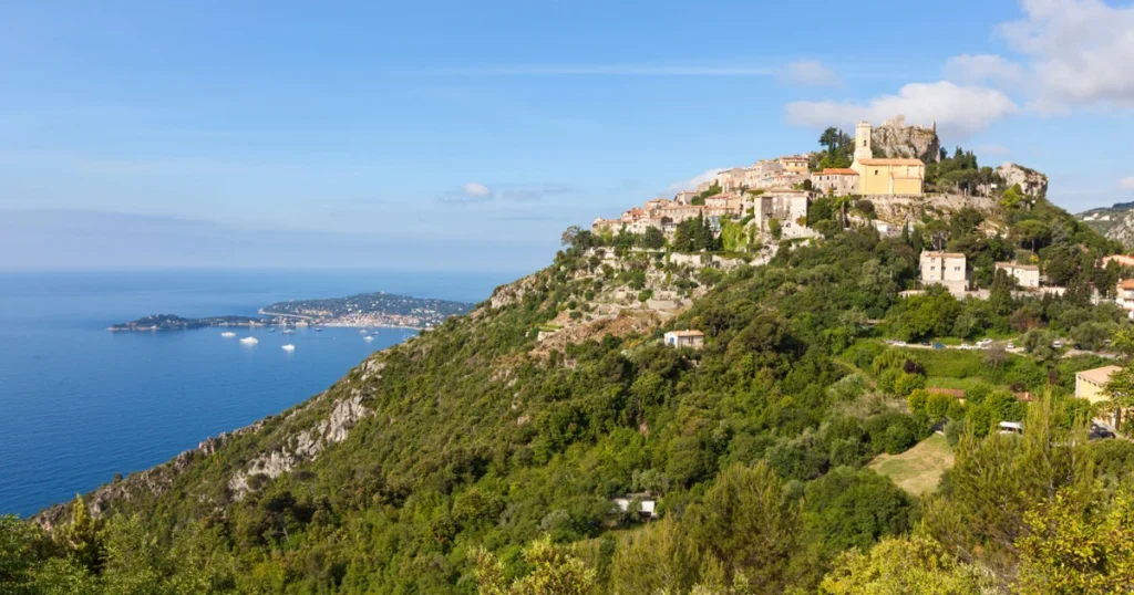 The hilltop town of Eze visted by charter guests from Motor Yacht Loon