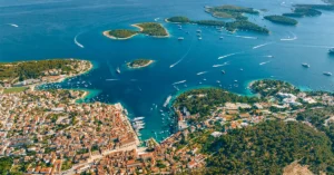 Aerial image of the charter yacht vacation destination of Hvar