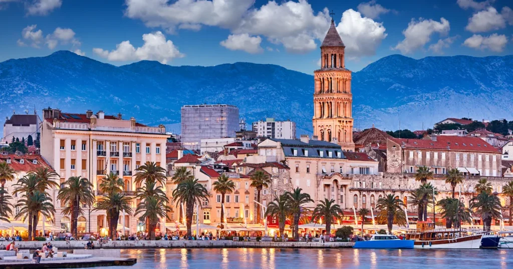 Charter Superyacht Loon destination View of Split in Croatia at night