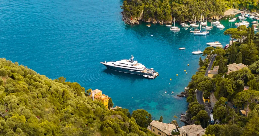 Yacht Loon 221 anchored ion the premiere charter destination of Portofino in Italy