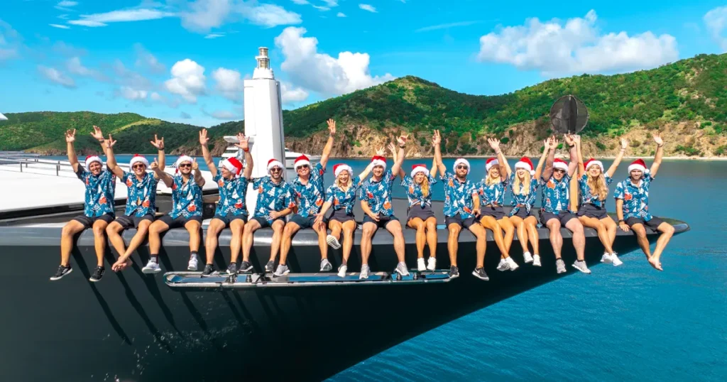 the crew of charter superyacht Loon in the Caribbean