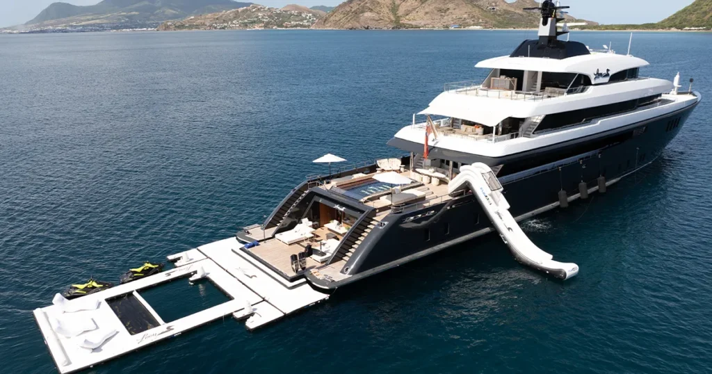 Charter yacht MY Loon with her FunAir inflatable superyacht toys in Antigua