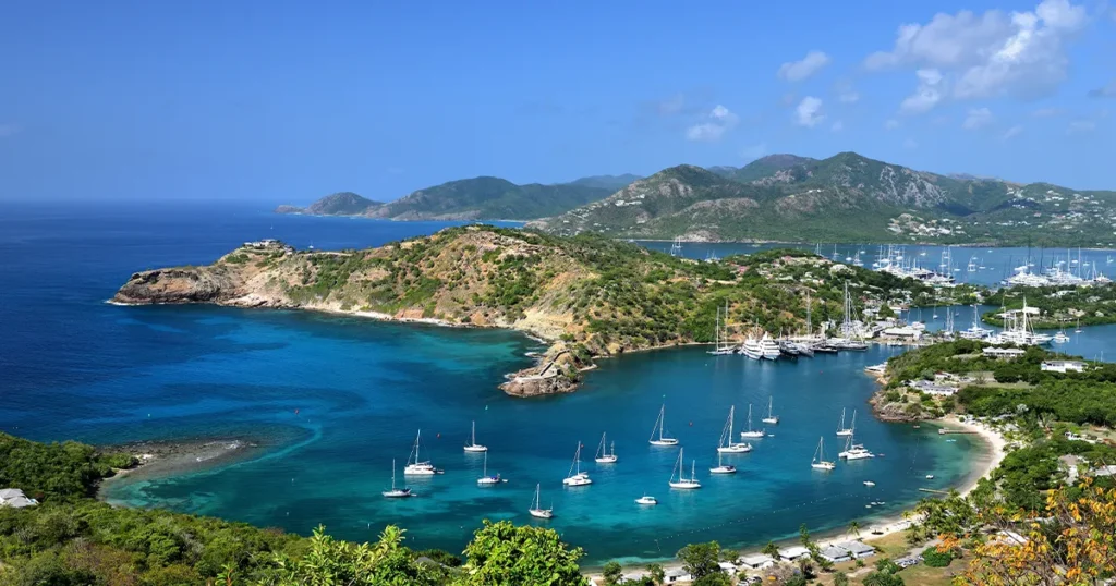 Nelsons Dockyard in Antugua visited by charter superyacht Loon
